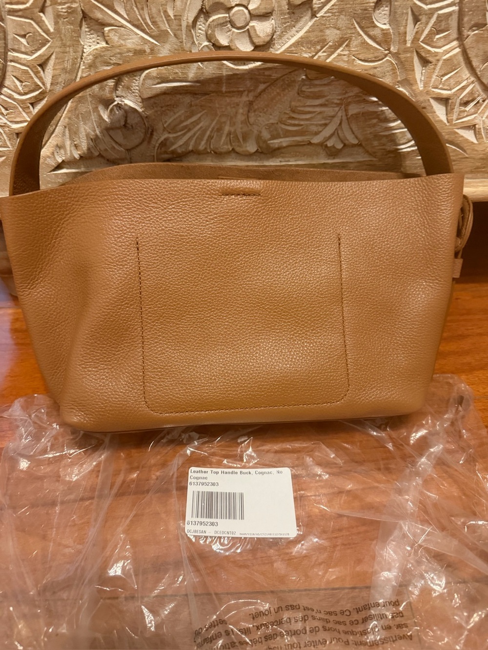 Loft Genuine Italian Leather Top Handle Tote - Cognac